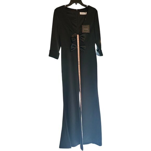 Ieena For Mac Duggal Black Jumpsuit With Plunge Neckline & Bow Accents Size 6 - Picture 4 of 12
